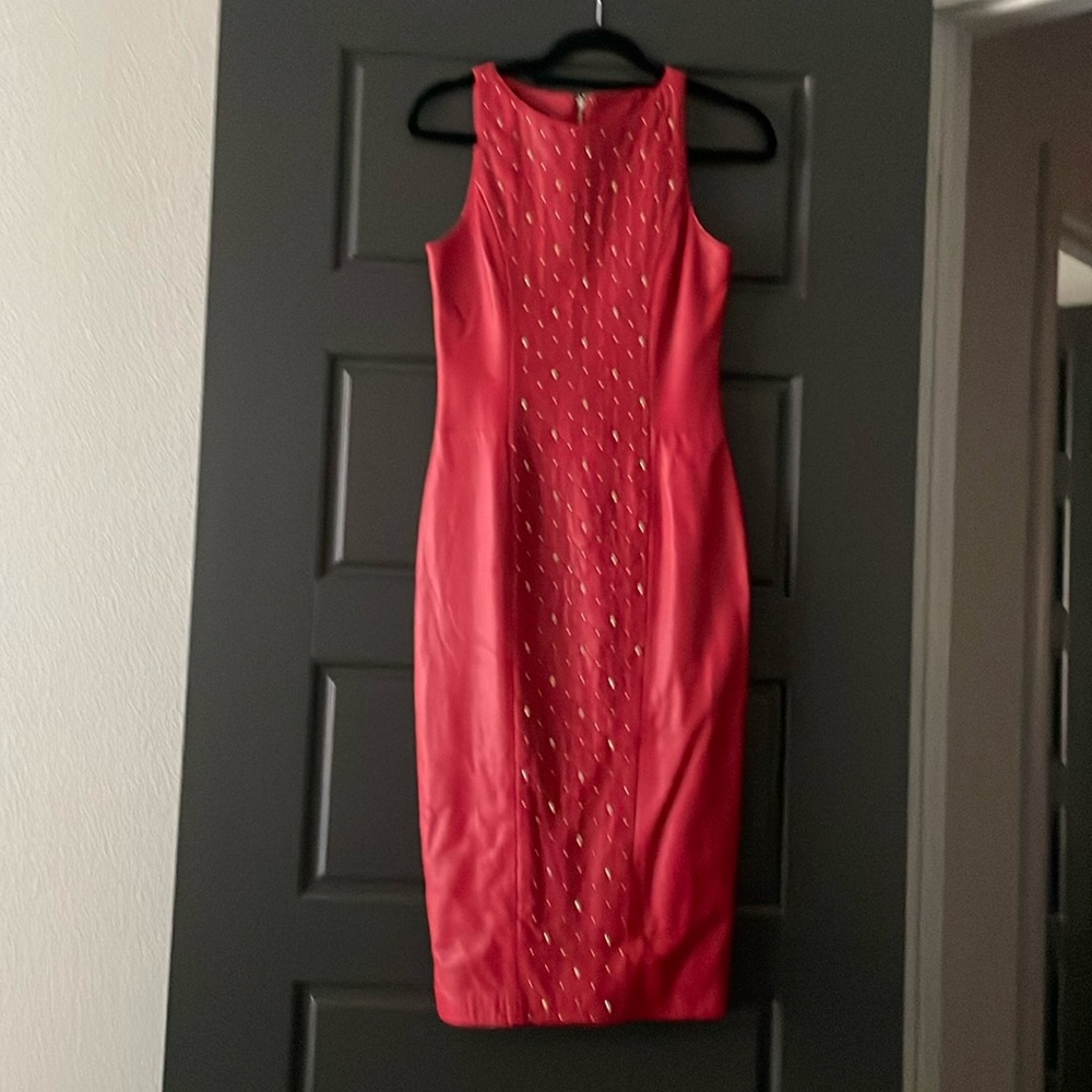Thomas Wylde women’s sleeveless leather dress with gold embellish skulls size S